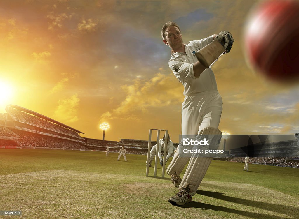 Cricket Schlagmann in Aktion - Lizenzfrei Cricket Stock-Foto