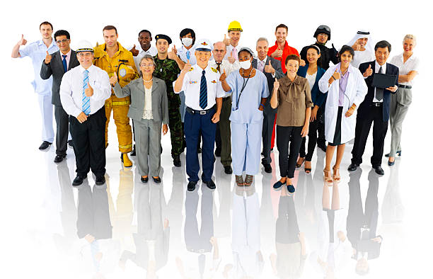 Full length portrait of people with different professions isolated on white background