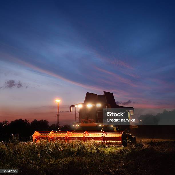 Kombinieren Sie Arbeiten Auf Dem Feld Bei Nacht Stockfoto und mehr Bilder von Mähdrescher - Mähdrescher, Nacht, Ernten