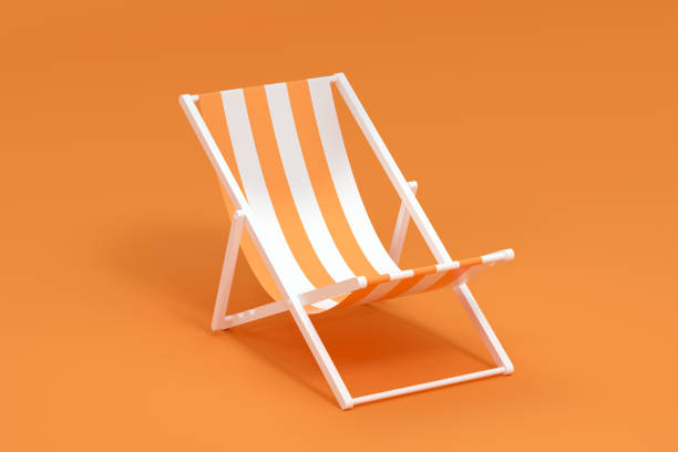 istock Sunshade, beach chair with orange background, 3d rendering. 1251430032