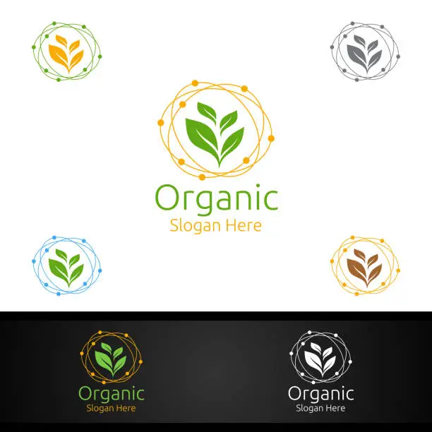 Vector illustration of Organic Gardener Symbol with Green Garden Environment or Botanical Agriculture Design