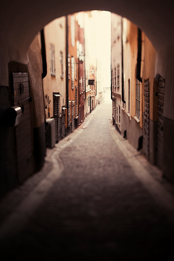 View of a secluded street, Gamla Stan, Stockholm, Sweden.