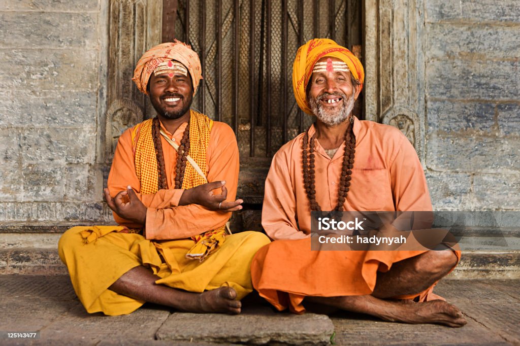 Sadhu - indian holymen sitting in the temple  India Stock Photo