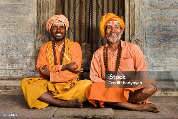 Sadhu Indian Holymen Sitting In The Temple Stock Photo - Download Image Now - India, Religious Saint, Culture of India