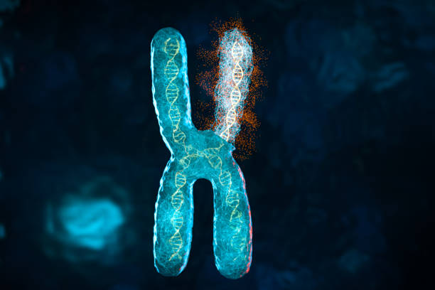 istock Mutation of chromosome with dark background, 3d rendering. 1251434845