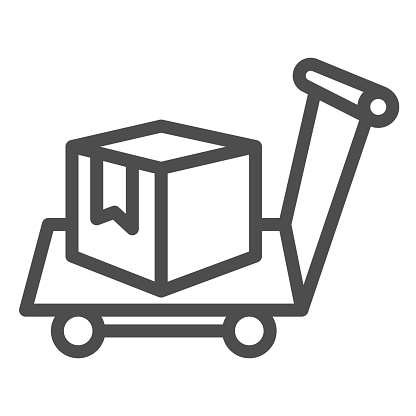 istock Box on warehouse trolley line icon, logistic concept, hand truck with box sign on white background, Delivery trolley icon in outline style for mobile concept and web design. Vector graphics. 1251437078