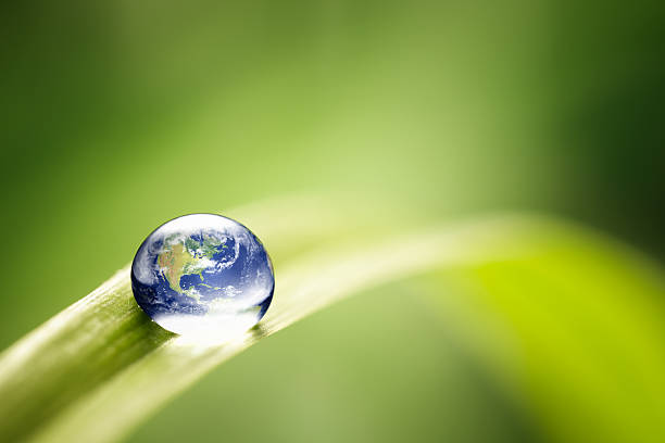 die welt in einen tropfen wasser-natur und umwelt grüne erde - water drop leaf earth stock-fotos und bilder