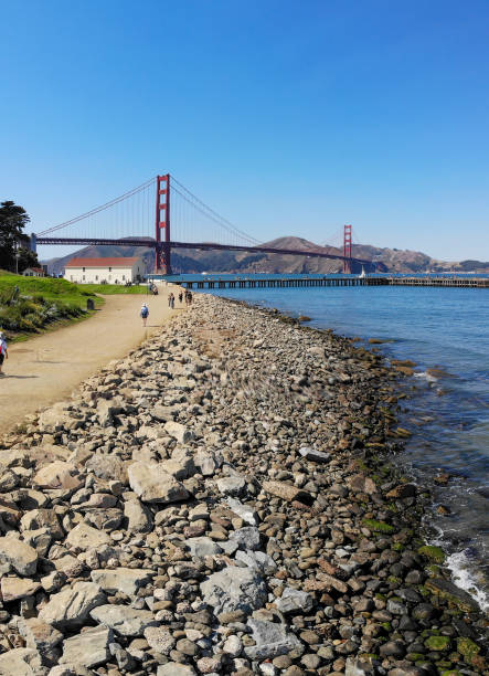 San Francisco Crissy Field beach and path Golden Gate Bridge