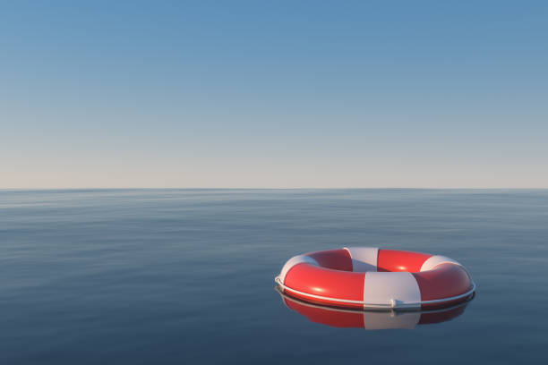 istock Life buoy on the ocean surface, 3d rendering. 1251439772