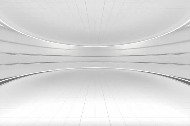 Photo of White round room, futuristic structure, 3d rendering.