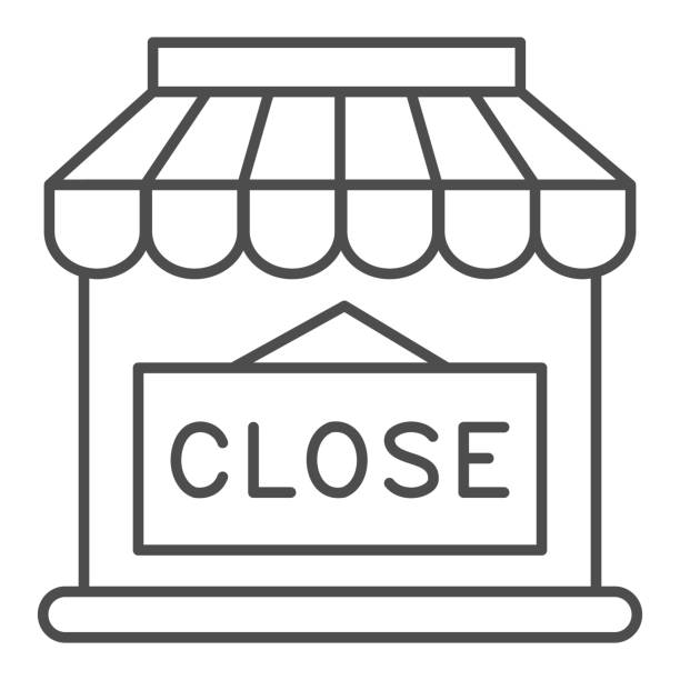 Close shop thin line icon, market concept, Store with closed sign on white background, Shop doorway is closed icon in outline style for mobile concept and web design. Vector graphics. Close shop thin line icon, market concept, Store with closed sign on white background, Shop doorway is closed icon in outline style for mobile concept and web design. Vector graphics closed illustrations stock illustrations