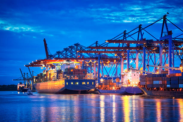 수거용기 터미널 블루 - hamburg germany harbor cargo container commercial dock 뉴스 사진 이미지