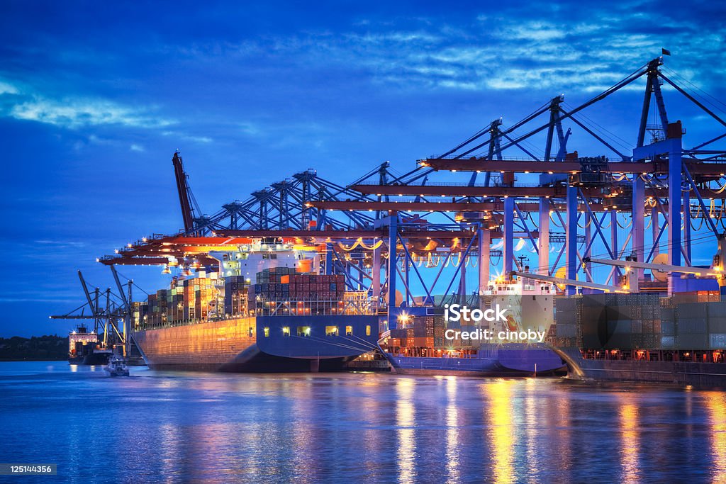 Container Terminal in Blue  Commercial Dock Stock Photo