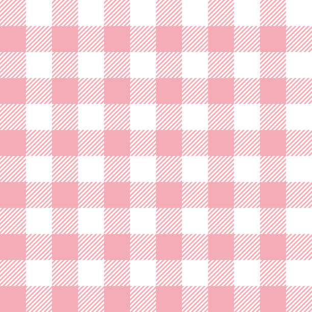 illustrazioni stock, clip art, cartoni animati e icone di tendenza di vettore motivo gingham in rosa pastello e bianco. grafica a plaid a controllo vichy senza cuciture per sciarpa, tovaglia, avvolgimento, imballaggio o altro moderno design del tessuto estivo. - gingham pattern