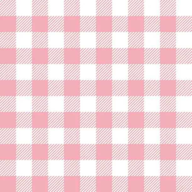 Vector illustration of Gingham pattern vector in pastel pink and white. Seamless vichy check plaid graphic for scarf, tablecloth, wrapping, packaging, or other modern summer fabric design.