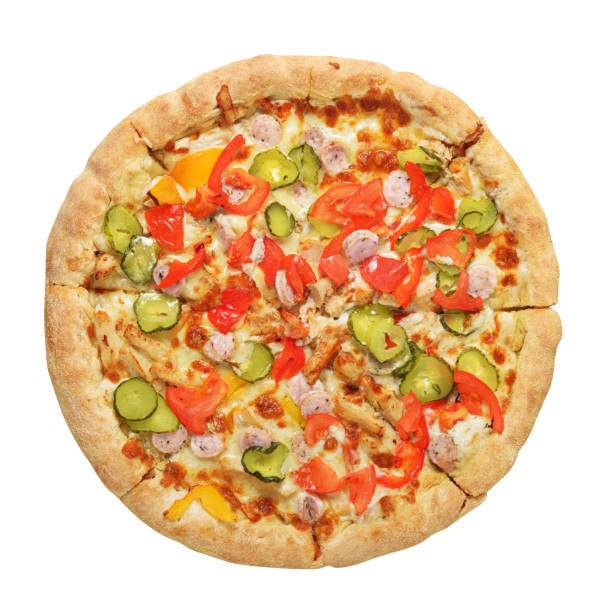 istock Whole round pizza isolated on white background. 1251447661