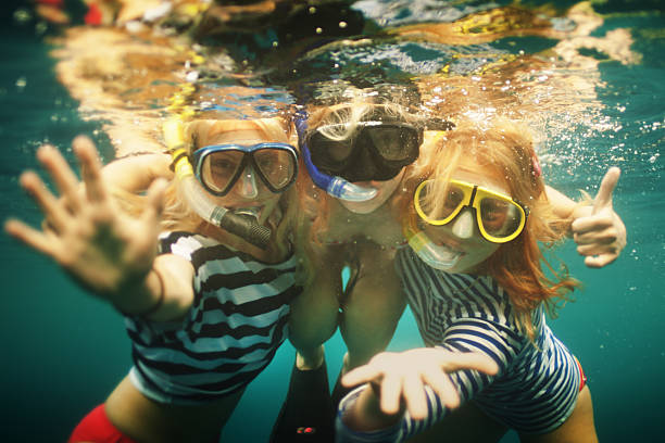 istock Three young women in snorkling masks 125144816