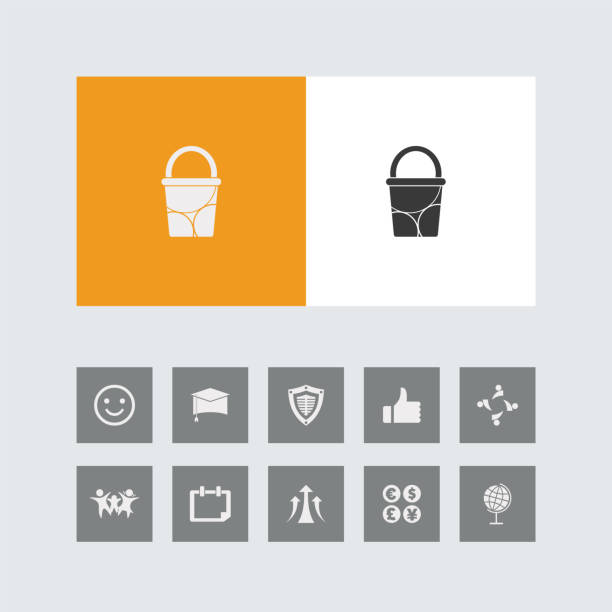 ilustrações de stock, clip art, desenhos animados e ícones de creative bucket icon with bonus icons. - clean e mail cleaning clipping path
