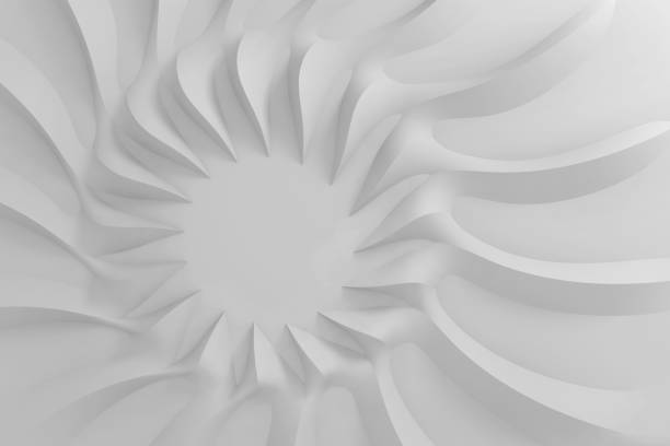 istock Modern abstract parametric three-dimensional background of a set of wavy white three-dimensional petals converging in a cent. 3D illustration 1251449433