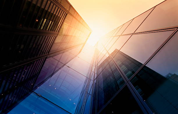 istock Modern building side made of glass reflecting sunlight 125144944