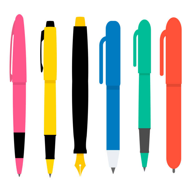ilustrações de stock, clip art, desenhos animados e ícones de pen flat, vector illustration isolated on white background - caneta esferográfica