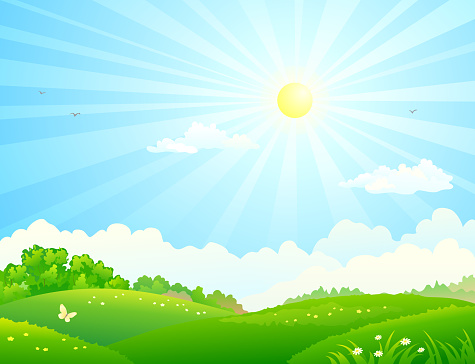 Cartoon Sunny Landscape Stock Illustration - Download Image Now - Morning,  Natural Parkland, Summer - iStock