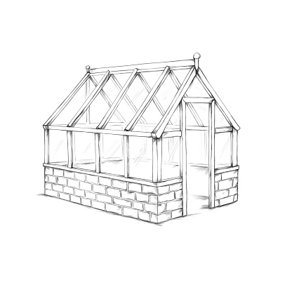 Illustration of a greenhouse with brick base