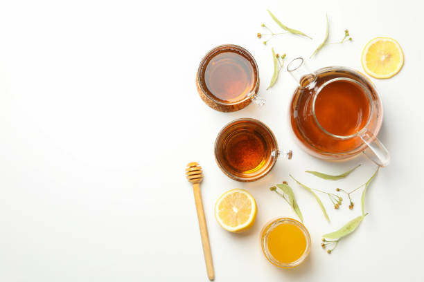 istock Composition with linden tea on white background, top view. Natural tea 1251453479