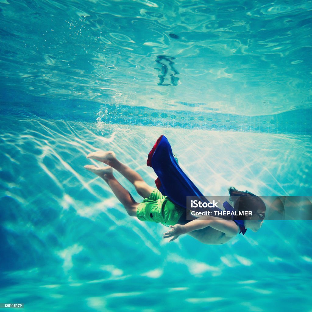 남자아이 수영 바닷속이 - 로열티 프리 슈퍼히어로 스톡 사진
