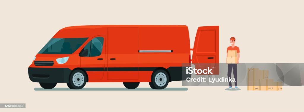 Van Loading Vector Worker Loads Boxes In A Cargo Van Car Vector Flat Style Illustration ...