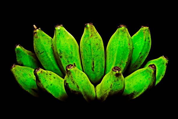 Green banana - black background.