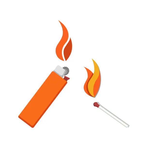 Vector illustration of Burning Lighter and Match Icon Vector Illustration