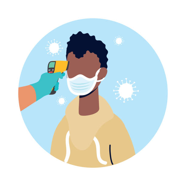 istock check temperature with laser thermometer to afro male patient 1251459774
