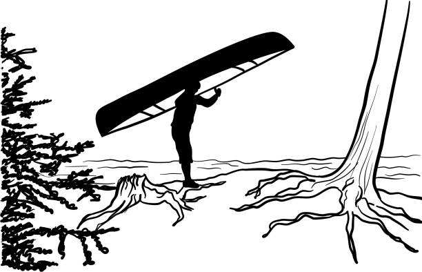 kajakowe przygody portage silhouette - portage stock illustrations