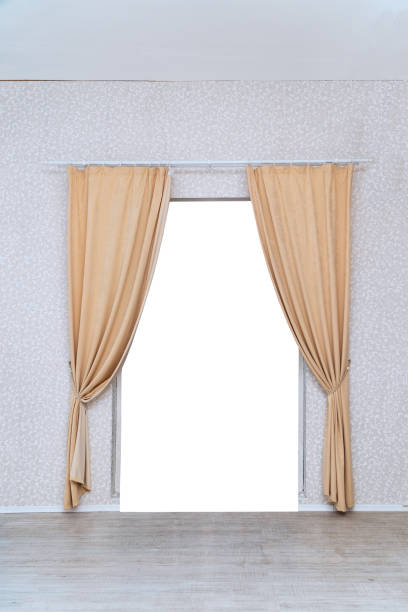 Light curtains over the door in the room on white background