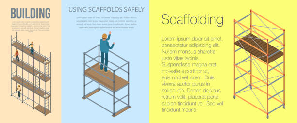 Scaffolding banner set, isometric style Scaffolding banner set. Isometric set of scaffolding vector banner for web design scaffolding stock illustrations