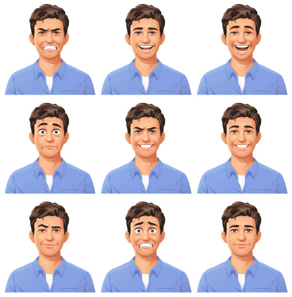 ilustrações, clipart, desenhos animados e ícones de retrato do jovem- emoções - business person white background isolated smiling