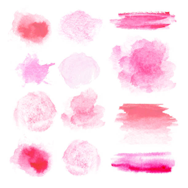 ilustrações de stock, clip art, desenhos animados e ícones de watercolor brush. set of many different red and pink brush stroke textures for design.  spots on a white background. round, rectangle, strip. - grunge dirty banner red