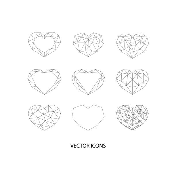 ilustraciones, imágenes clip art, dibujos animados e iconos de stock de corazones poligonales geométricos negros - heart shape stone red ecard