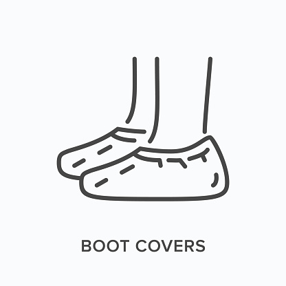 Shoe covers flat line icon. Vector outline illustration of coronavirus PPE. Medical safety wear thin linear pictogram.