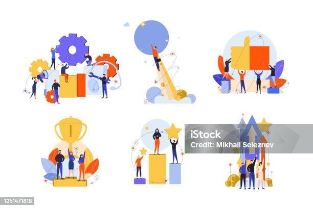 Excellence Success Motivation Achievement Satisfaction Win Innovation Set Concept Stock Illustration - Download Image Now