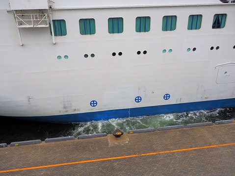 Yokohama/Japan-Jul03,2019:side thrusters Diamond Princess cruise ship in departure