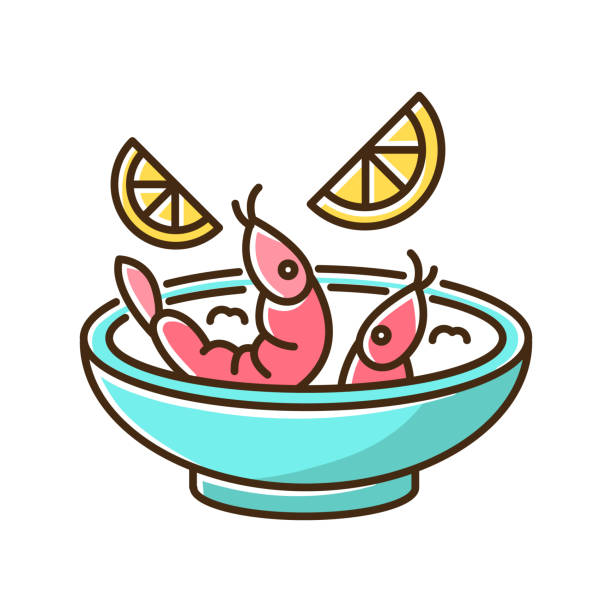 ilustrações, clipart, desenhos animados e ícones de ícone de cor rgb azul ceviche. prato nacional peruano. prato principal da culinária latino-americana. camarão e sopa de limão. salada de frutos do mar. sopa tailandesa de inhame tom. refeição asiática. ilustração de vetor isolado - tom tom yum meal soup