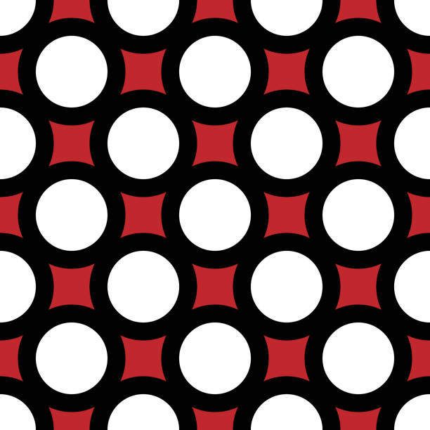 赤い背景に黒い白い幾何学的な円のシームレスなパターン。 - red background video点のイラスト素材／クリップアート素材／マンガ素材／アイコン素材