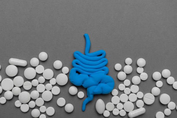 istock Human intestines. Problems with microflora, treatment with probiotics. Pain and inflammation in intestines 1251474273