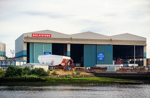 Glasgow, Scotland - A BAE Systems shipbuilding yard located in Govan on the River Clyde.