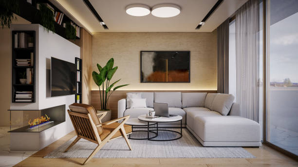 Computer generated image of living room. Architectural Visualization. 3D rendering. Computer generated image of living room. Architectural Visualization. 3D rendering. sofa bed stock pictures, royalty-free photos & images