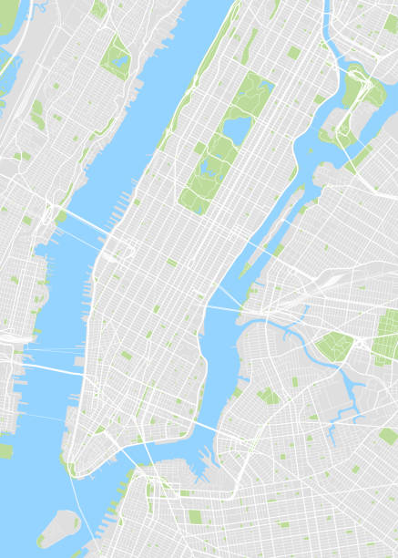 ilustraciones, imágenes clip art, dibujos animados e iconos de stock de mapa vectorial de color de nueva york - lower manhattan