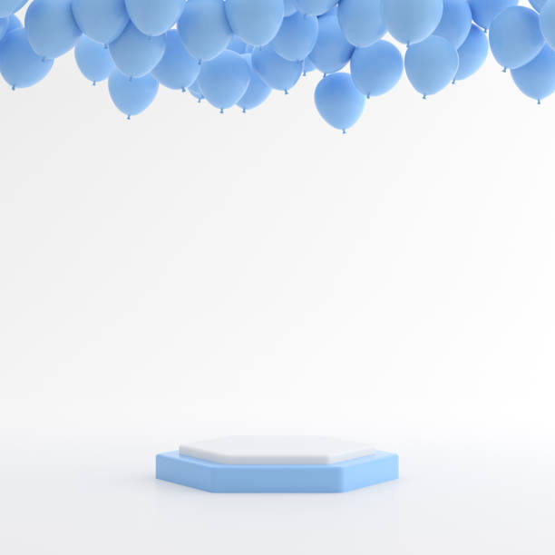 istock Abstract geometry mock up of podium with balloons in minimal style. 3D rendering. 1251480400
