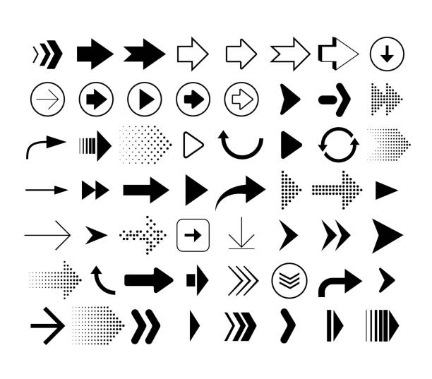 koleksi panah bentuk yang berbeda. sekumpulan ikon panah diisolasi pada latar belakang putih. tanda-tanda vektor - arrow ilustrasi stok